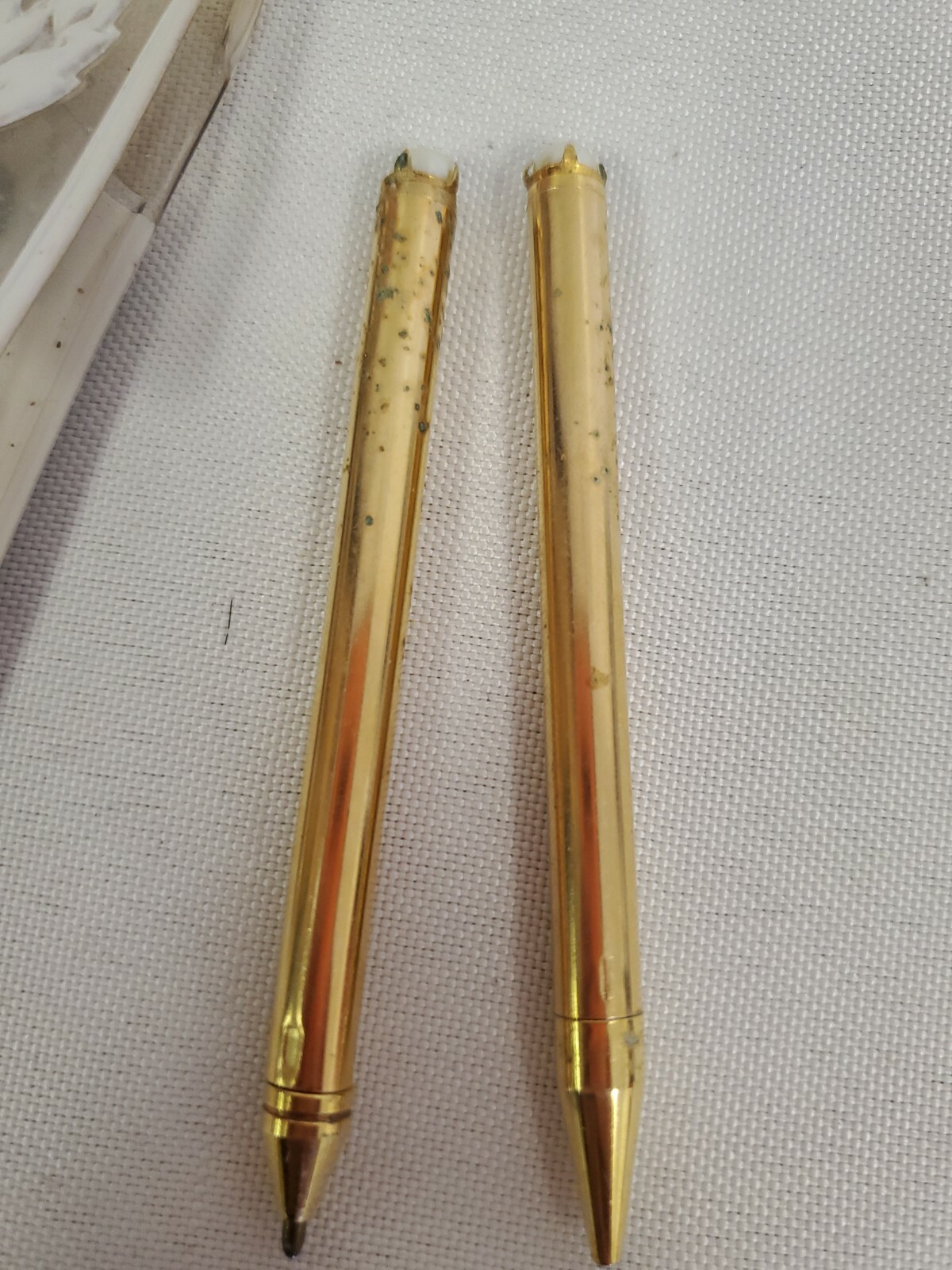 Vintage Brass Mini Pen & Pencil Set with PEARLS & EMBELLISHED CASE