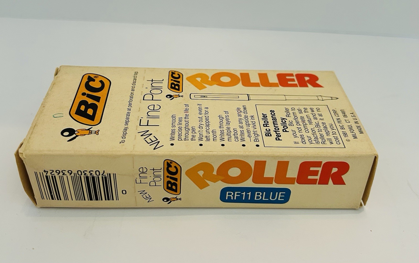 Vintage SET OF 12 ~ BIC Fine Point Roller ~ BLUE ~ 1981 ~ Made In USA ~