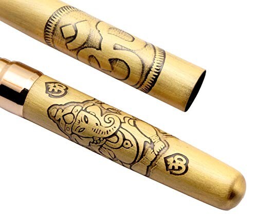 SET OF 5 Lord Ganesh & Om Engraved On Brushed Gold Body Mini Size Ballpoint Pen