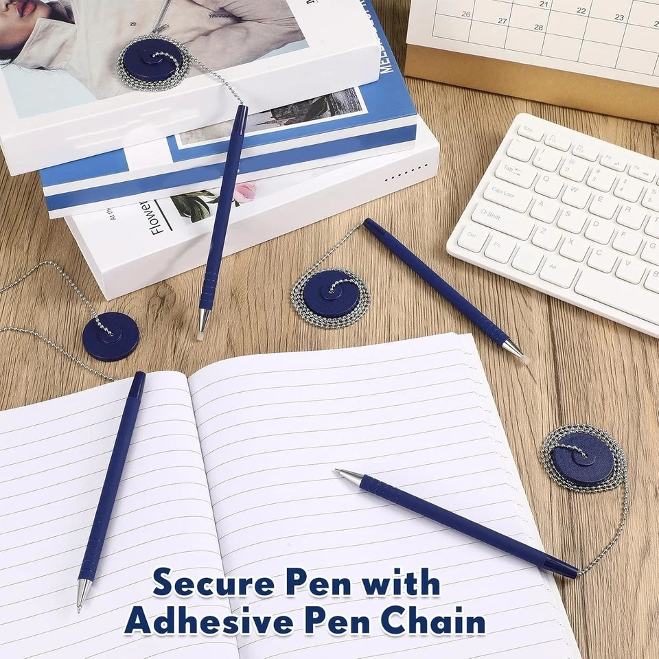 6 Pcs Secure Pen with Adhesive Pen Chain and Security Pen Holder for Home Office