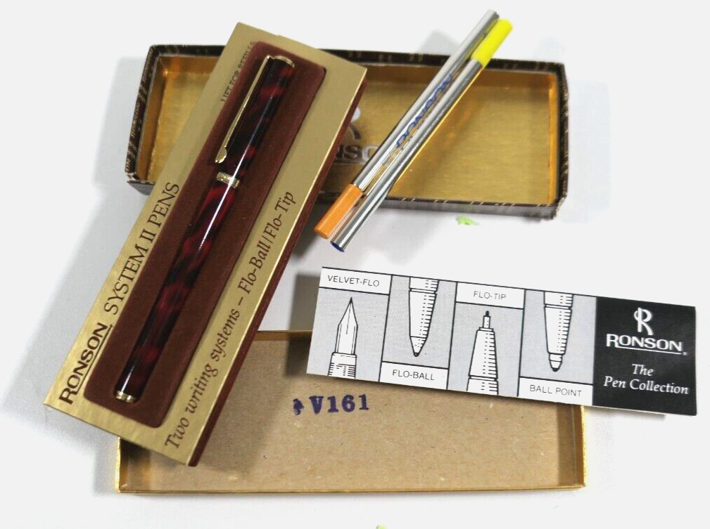 Vintage Ronson System II Pen ~ Flo Ball/Flo Tip ~ Germany ~ Red Tortoise #53005