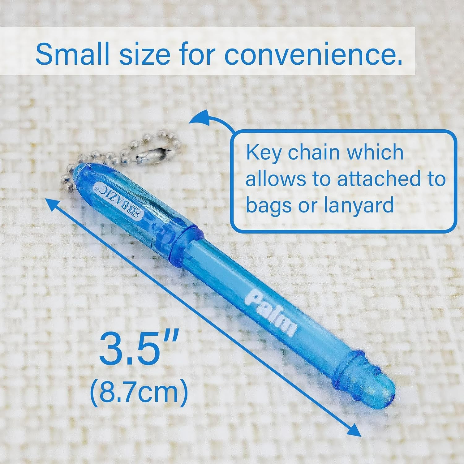 BAZIC Palm Mini Ballpoint Pen w/Key Ring, Roller Pens Medium Point 1.0mm, Sma…