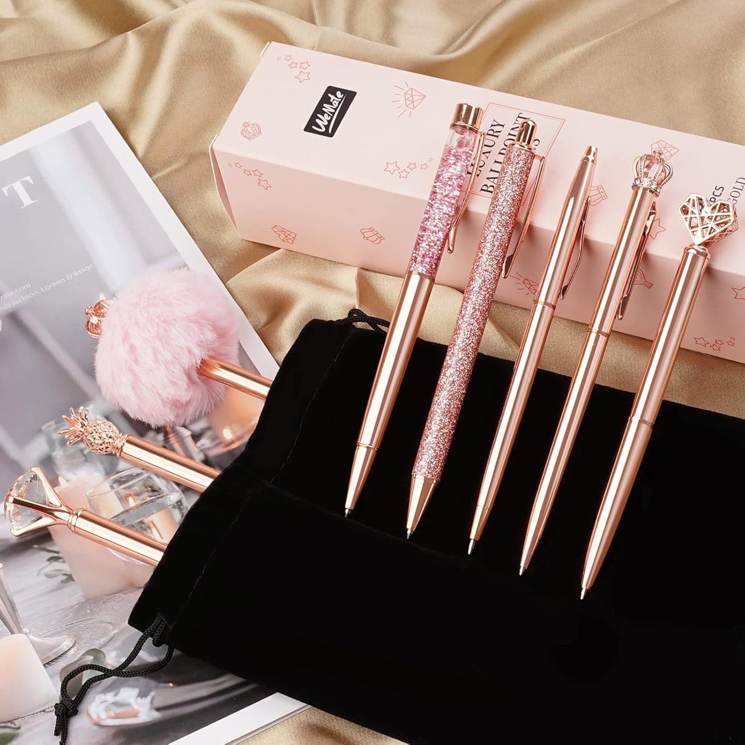8Pcs Ballpoint Pens Set Metal Crystal Diamond Pen Glitter for Journaling Pen Bli