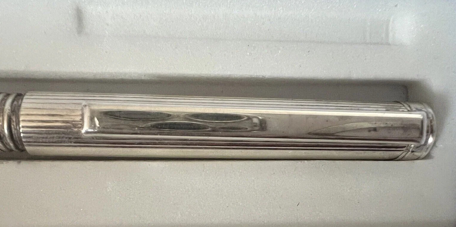 Vintage Solid Silver Fountain Pen Sfera Bass Relief Stripes Italy 9