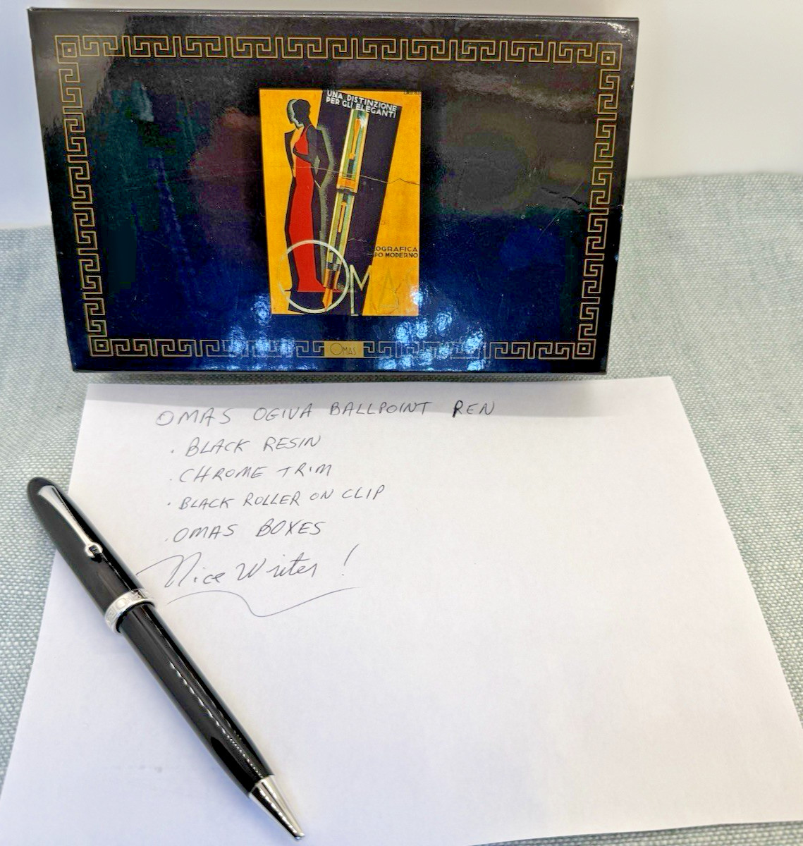 OMAS Ogiva Ballpoint Pen Nera (black) with Chrome Trim and matching gem Boxed