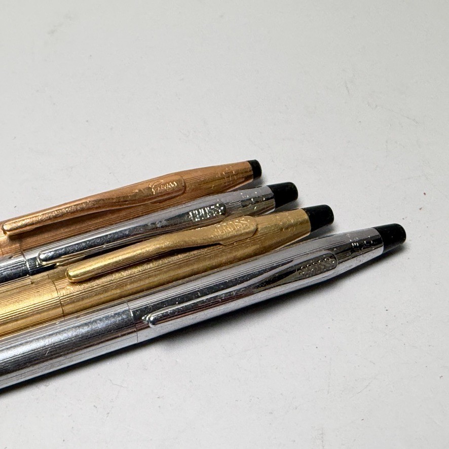 Vintage Gold Filled Chrome Cross Ballpoint Pen Pencil Lot of 4 MCM Needs Ink