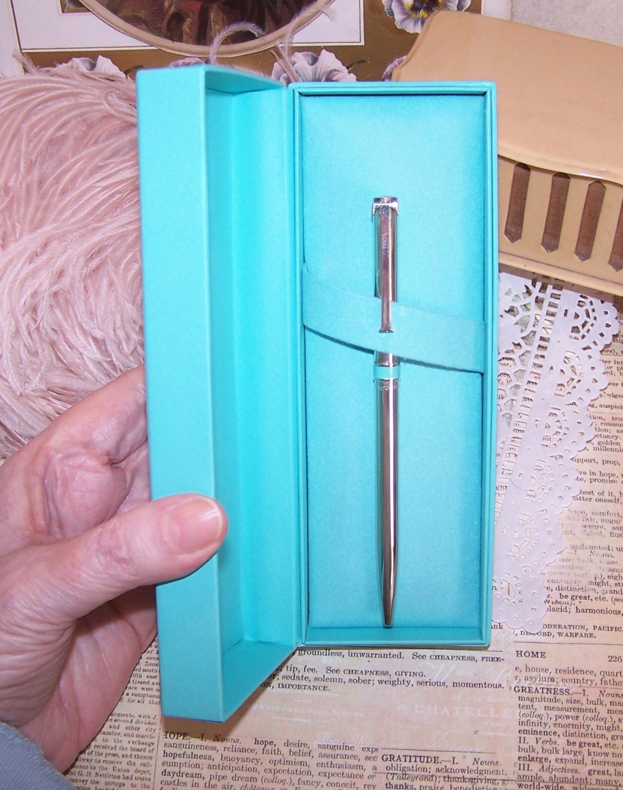 TIFFANY & Co Sterling Silver Blue Enamel Stripe Retractable Ballpoint Pen