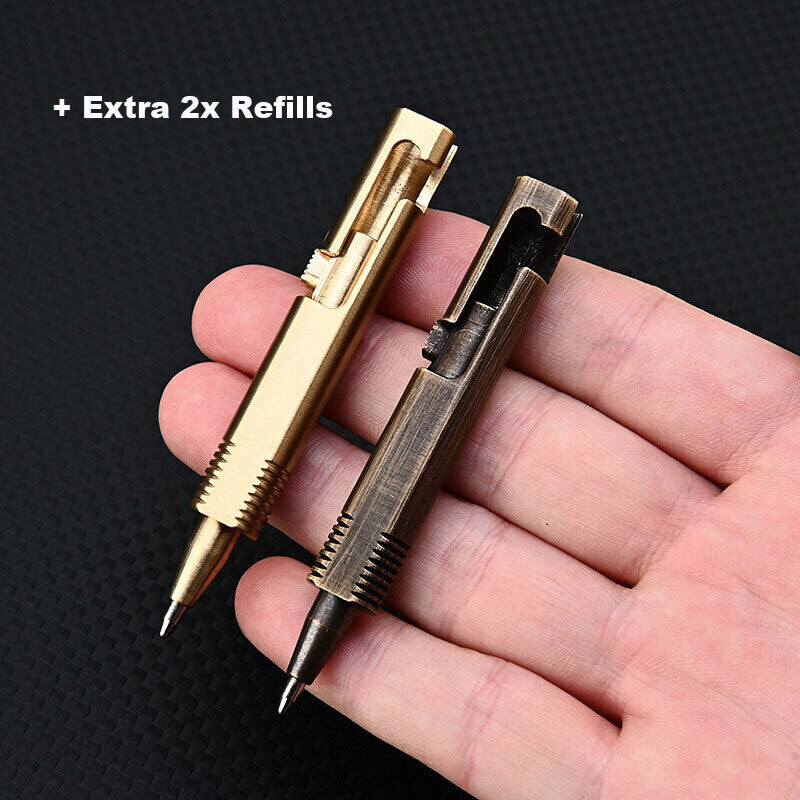 EDC Mini Pocket Brass Bolt Action Ball Pen Outdoor Creative Portable Travel Pen