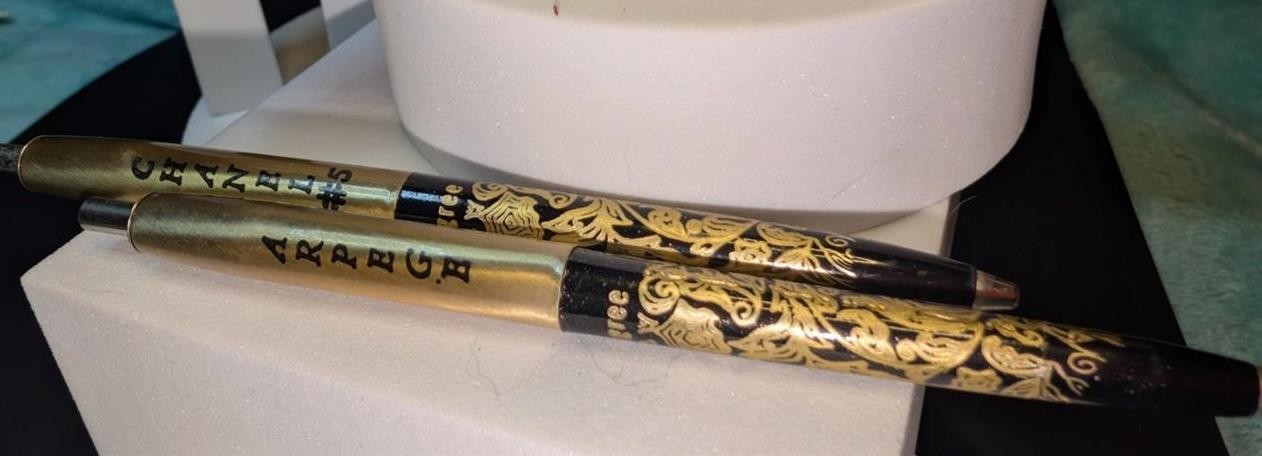 Vintage 1970s Arpege No.5 14KT Gold Filigree Perfumed Writing Pen Set Case