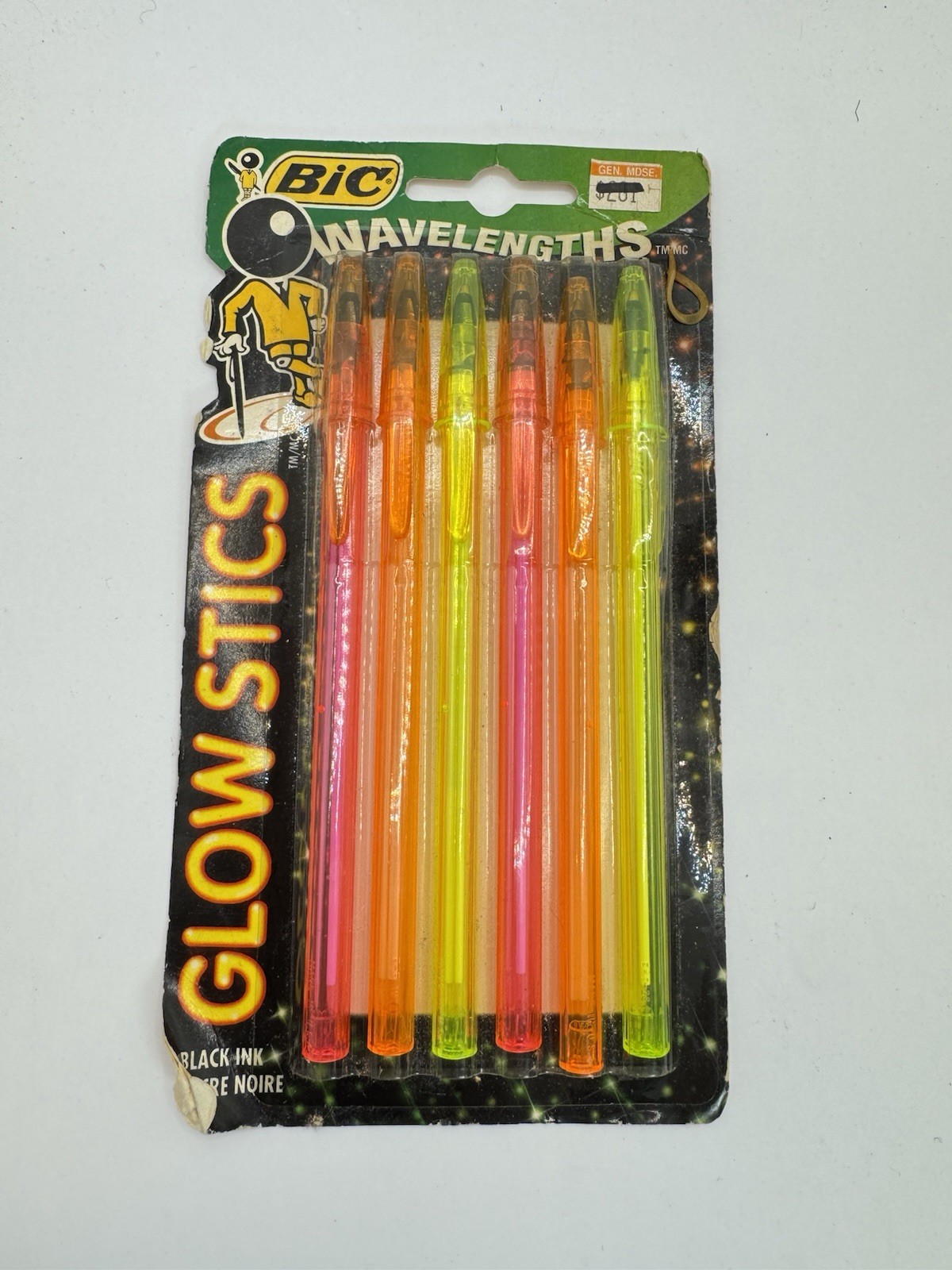 Vintage Bic Wavelengths Glow Stics Pens Stick Neon 90s Black Ballpoint USA