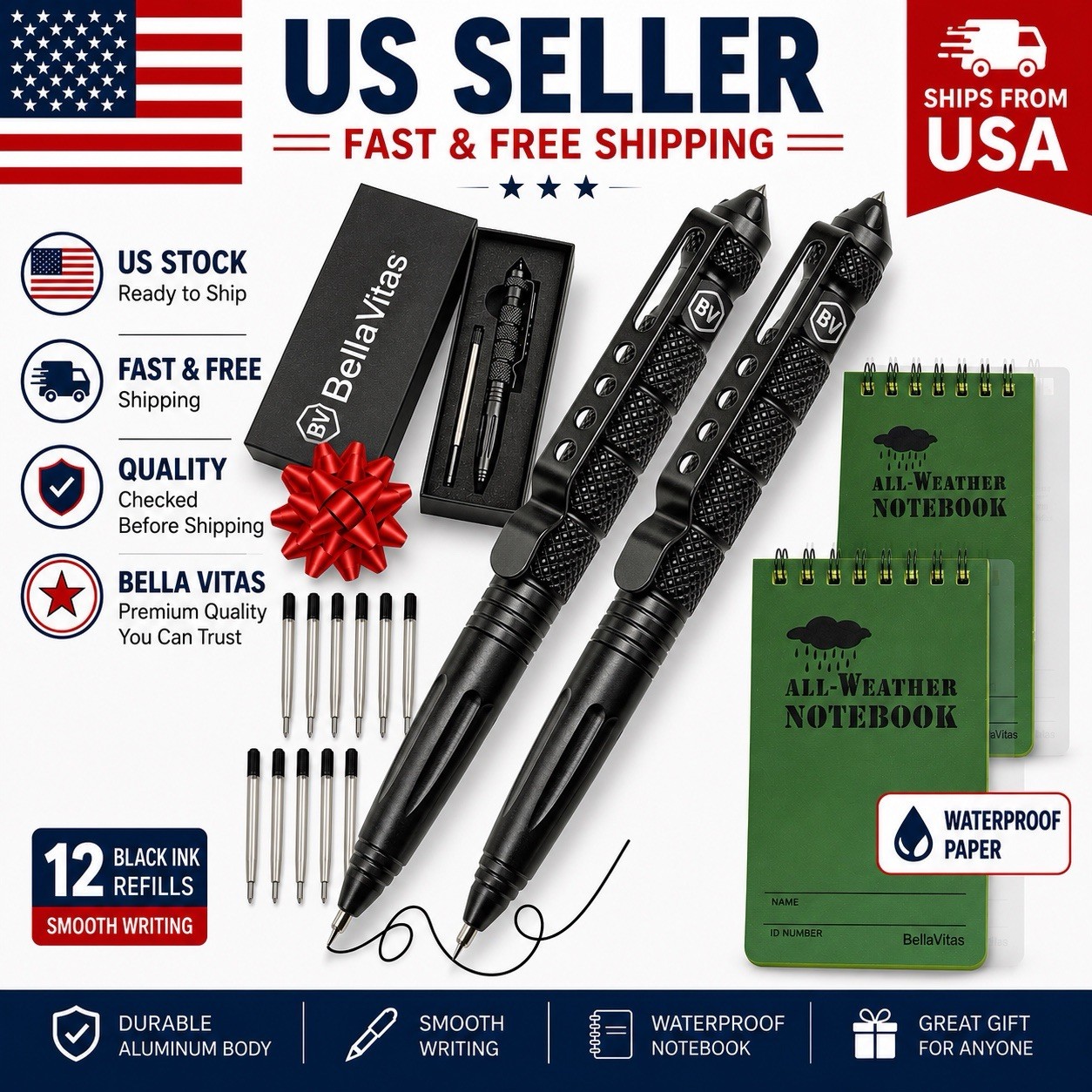 Tactical Pen, Emergency Glass Breaker Pen, Self Defense Pen, Military Pen 2 Pack