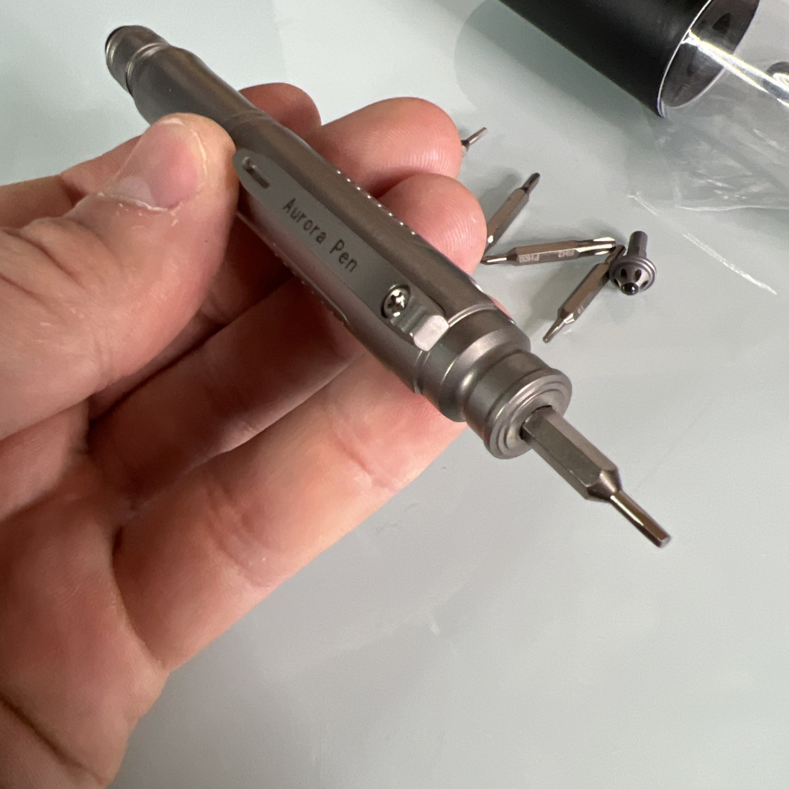 Ketuo Aurora Multi Function Pen Gray Writes Black Streamlined Stores Hex Bits