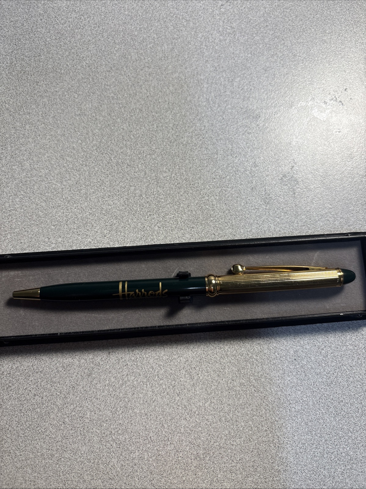 Harrods Knightsbridge VTG Ballpoint Pen Gold Cap & Trim Black Barrel No Ink