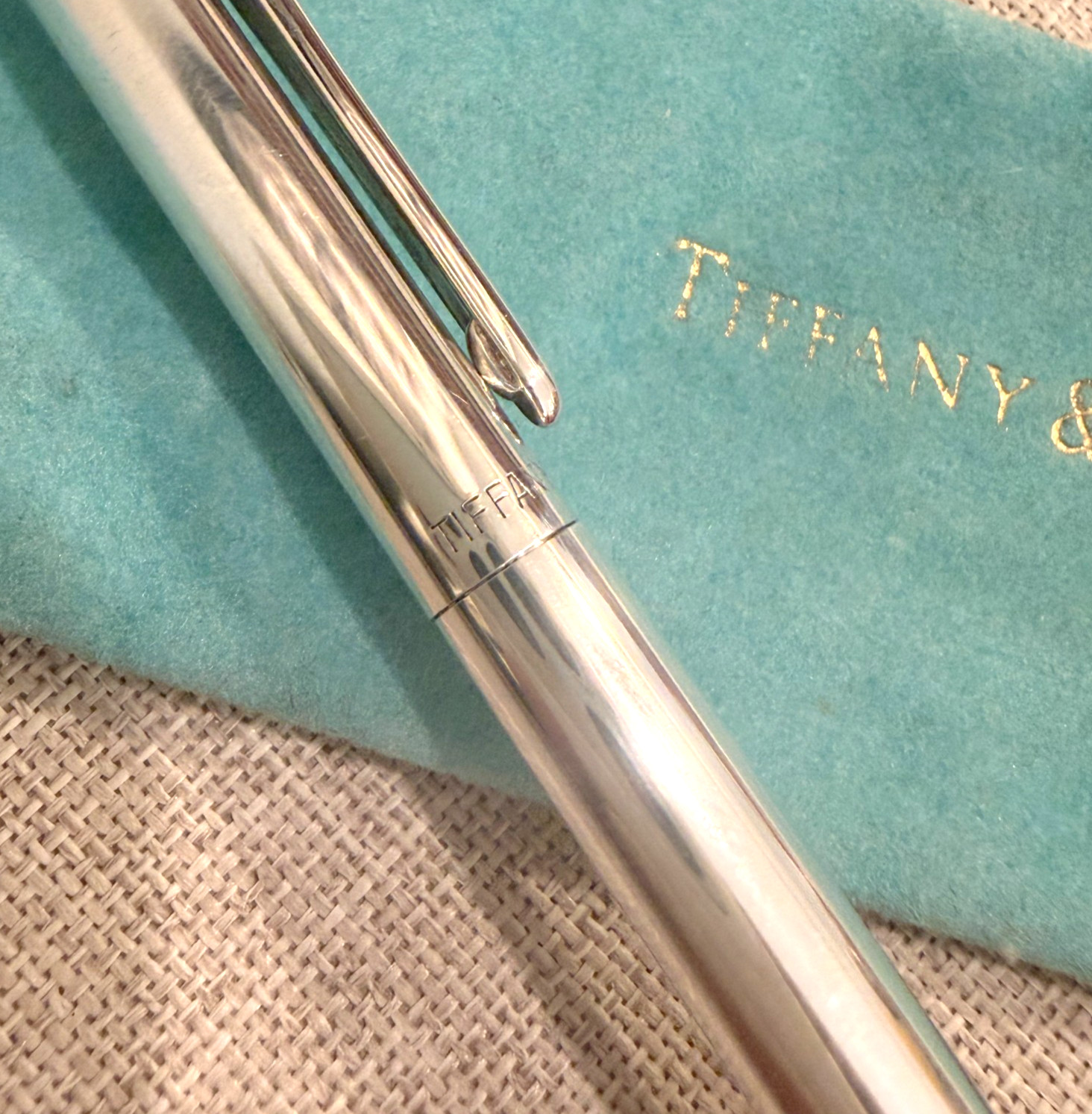 TIFFANY&CO. Sterling Silver 925 Golf Ball Clip Ballpoint Pen w/ Pouch