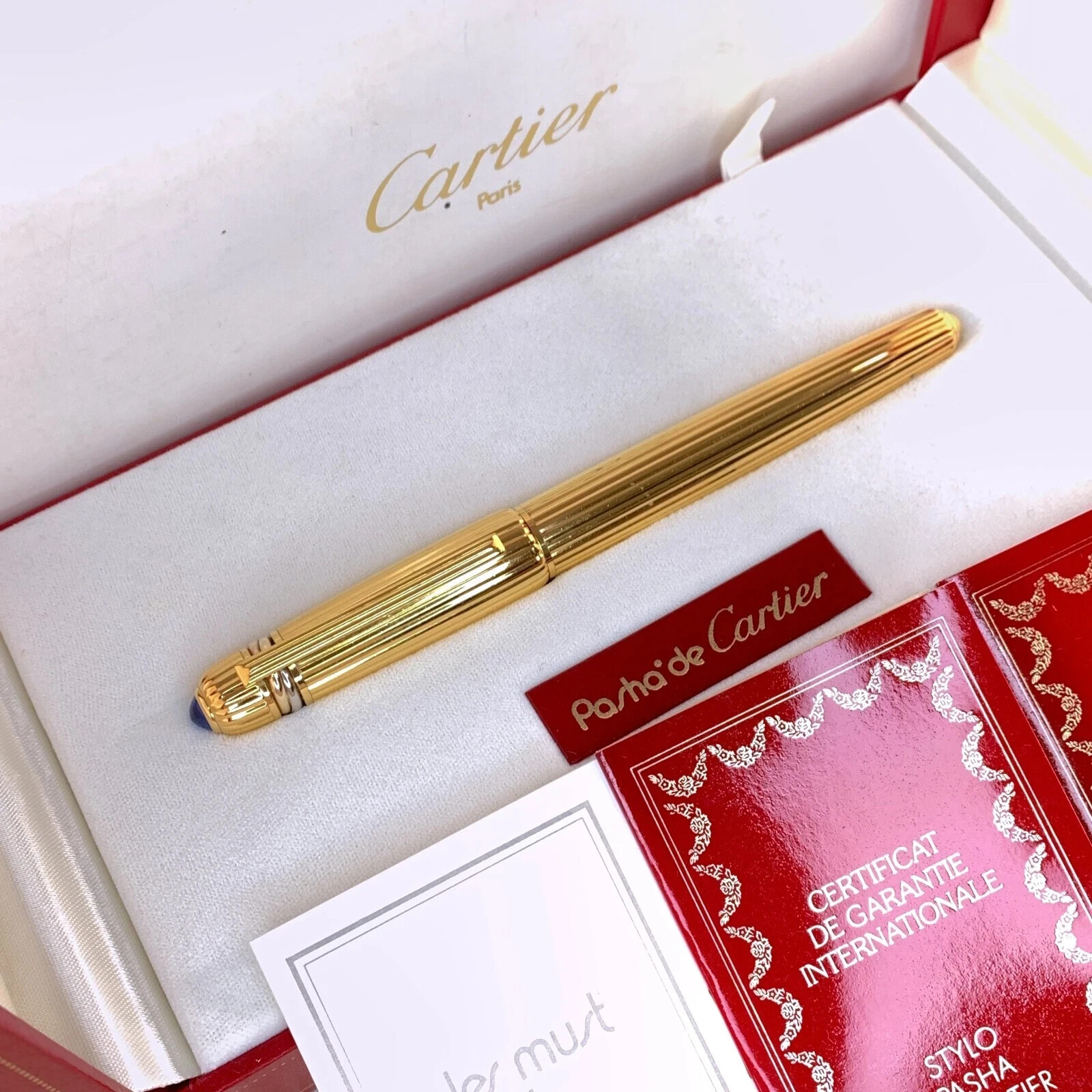 *** Pasha de Cartier / Roller ball Gold Pen Complete With Both Box & Refill ***