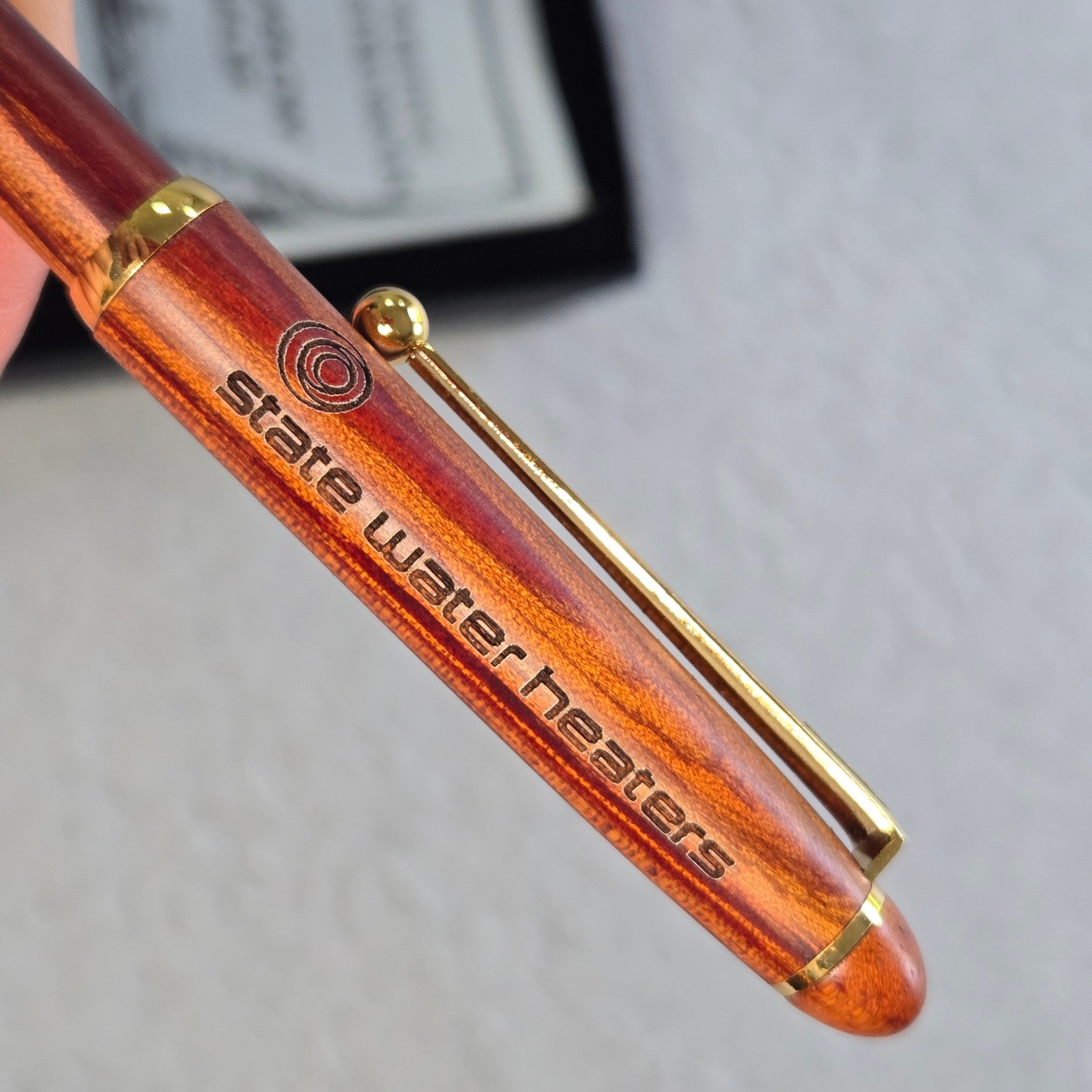 Barlow Salm Ballpoint Pen Unisex OS Brown Wood State Water Heaters Gold Trim Box