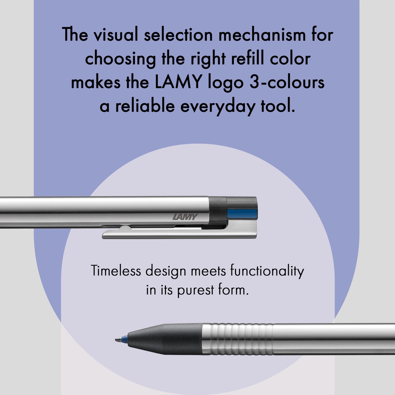 LAMY Logo 3 in 1 Multi Colour Ballpoint Pen Silver Stainless Steel Writing Tool
