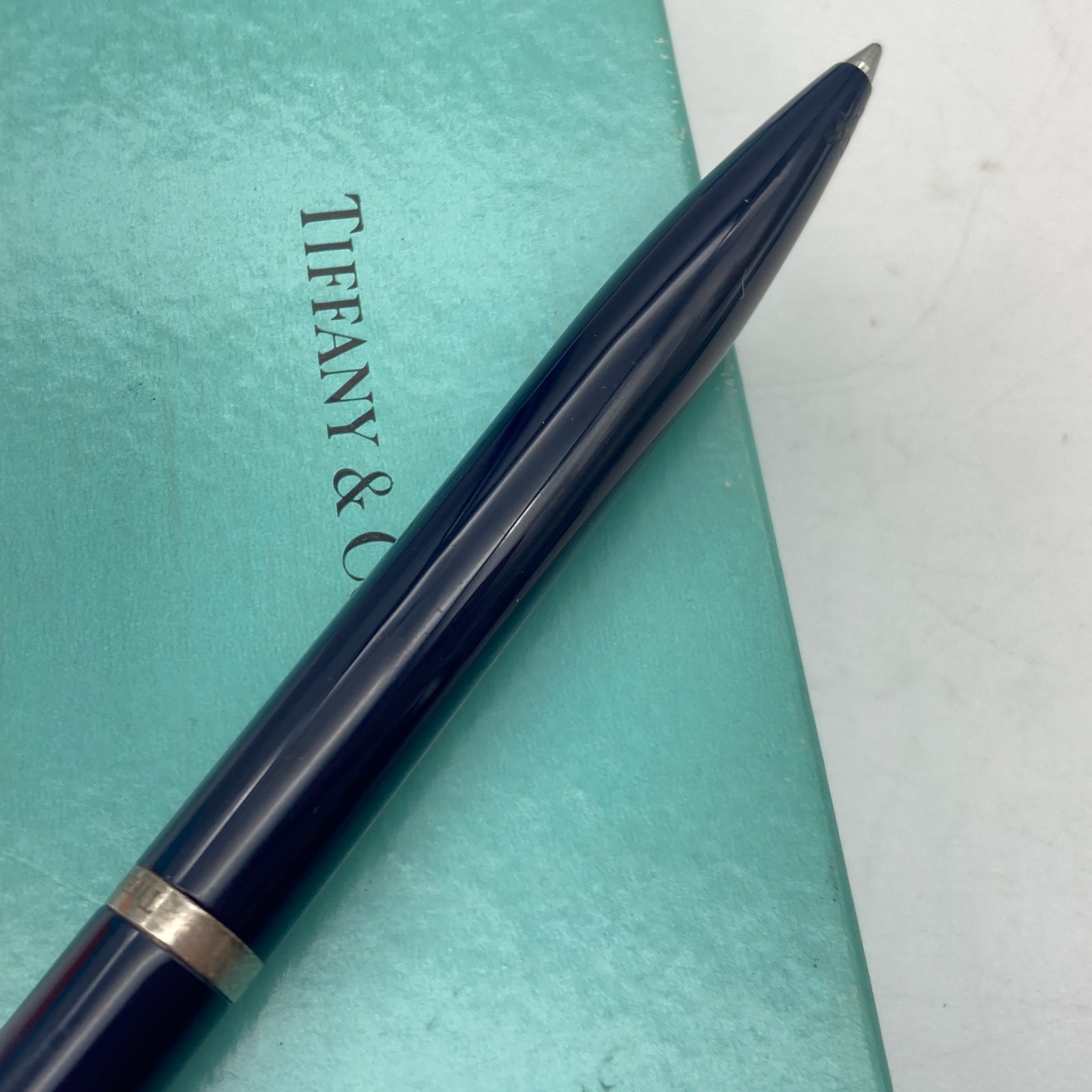 Tiffany & Co. Ballpoint Pen T Clip Navy Enamel Silver Black ink 31.4g