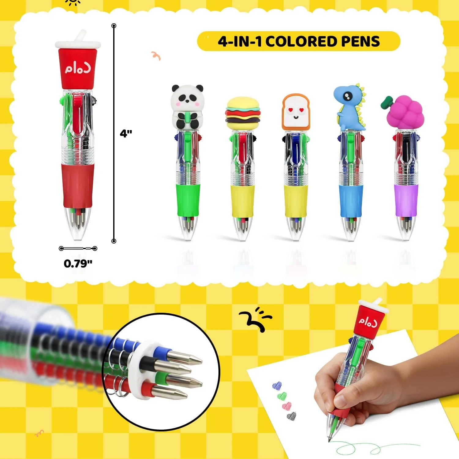 24Pcs Mini Multicolor Pens in One, 4-in-1 Cute Pens Bulk for Party Favors and Bi