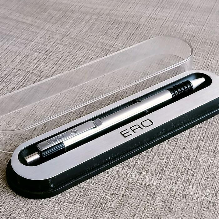 ERO Ballpoint Pen in Brushed Steel with Box Preowned Near Mint VP793