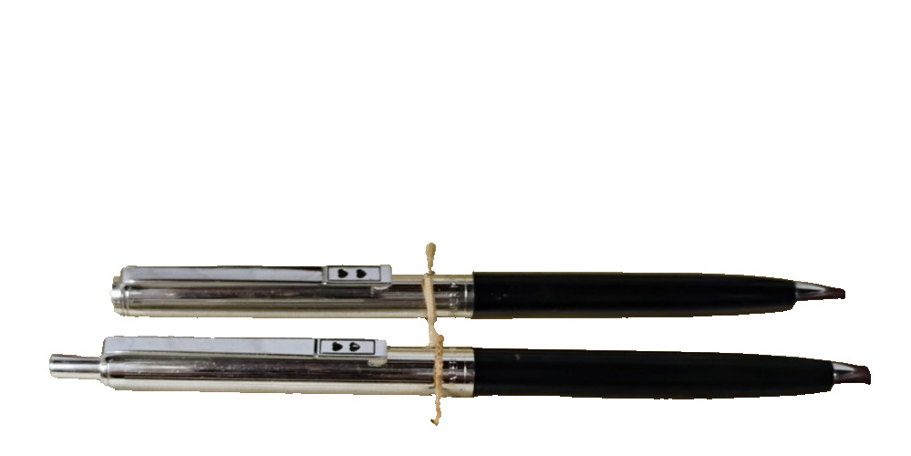 Paper Mate vintage Double Heart Black Chrome Slim Grip #1 Ball Point/Pencil set