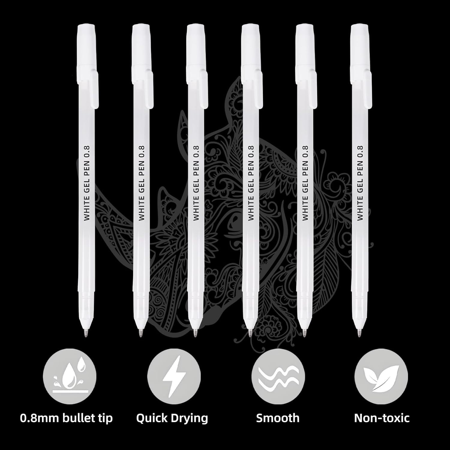 12 Pack White Gel Pens, 0.8Mm Extra Fine Point, Premium White Ink Gel Pen, for B
