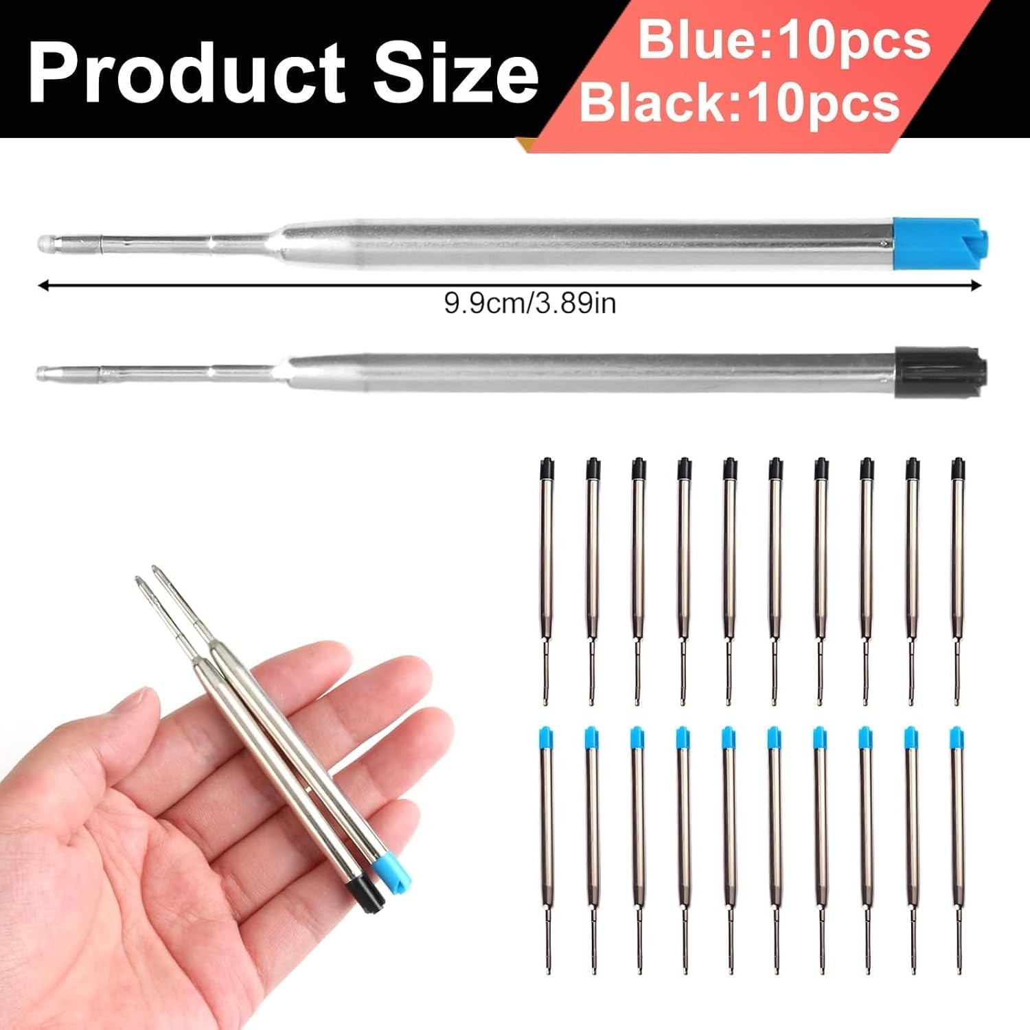 20 Pack Ink Pen Refills for Parker, Ballpoint Pen Refills, 3.9″ Medium 1.0 mm Ti