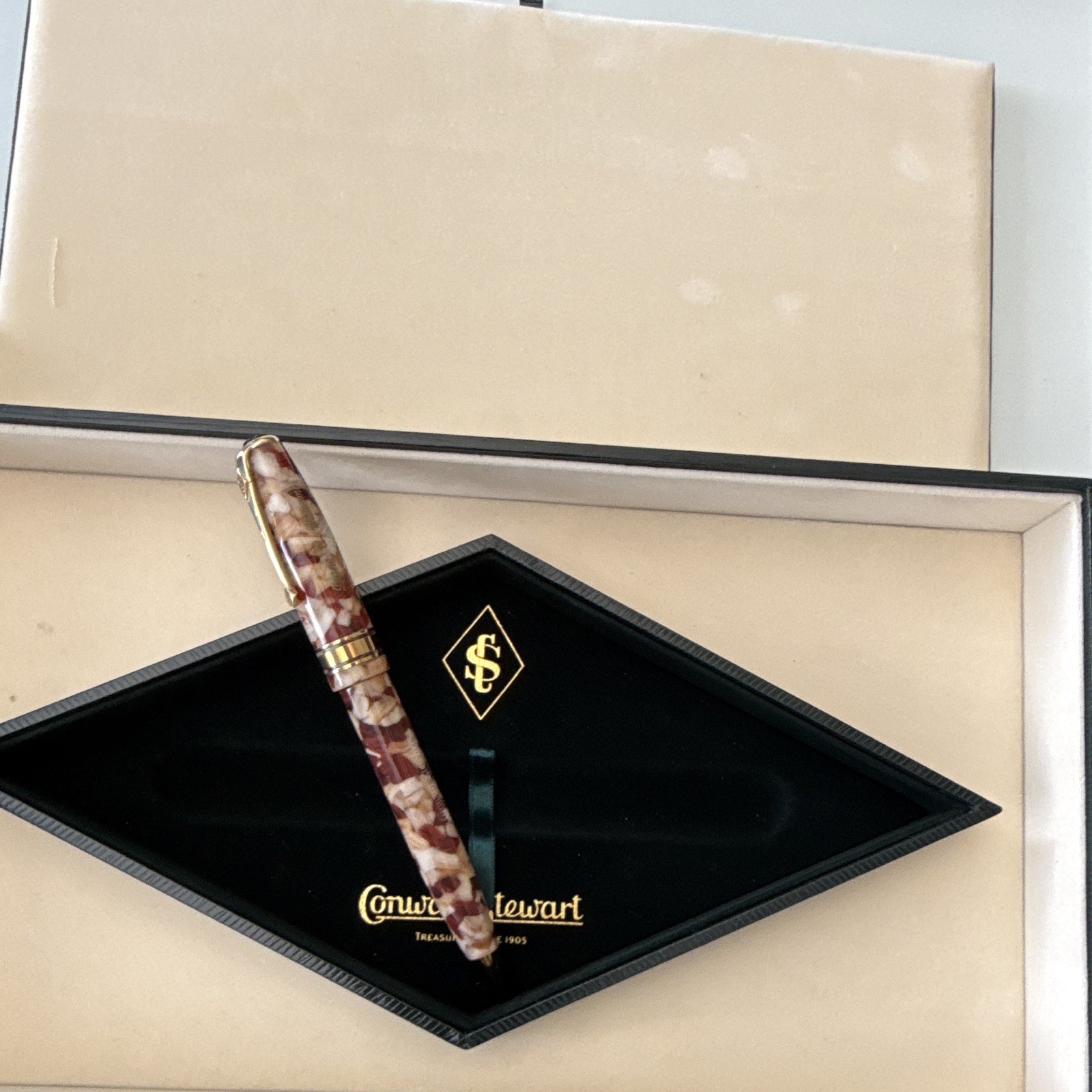 Conway Stewart Marbled Resin Ballpoint Pen Gold Trim Black Ink w/ Box