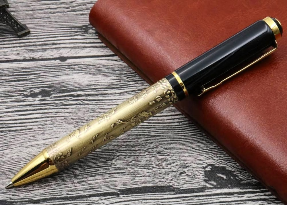 Baoer 507 Eight Horses Metal Ballpoint Pen, Bronze with Gold Trim, Black Ink