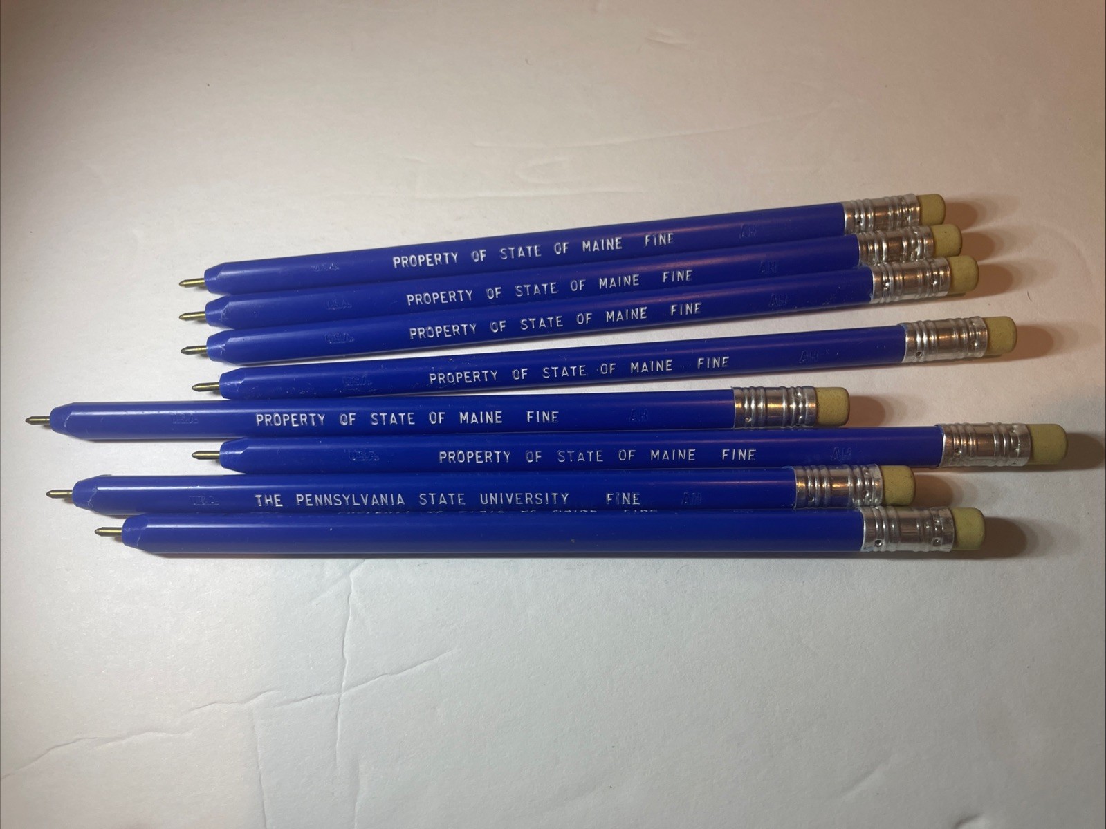 Erasable Ballpoint Pens – 7 Property Of State Of Maine- (1 Penn State) *DRY INK*