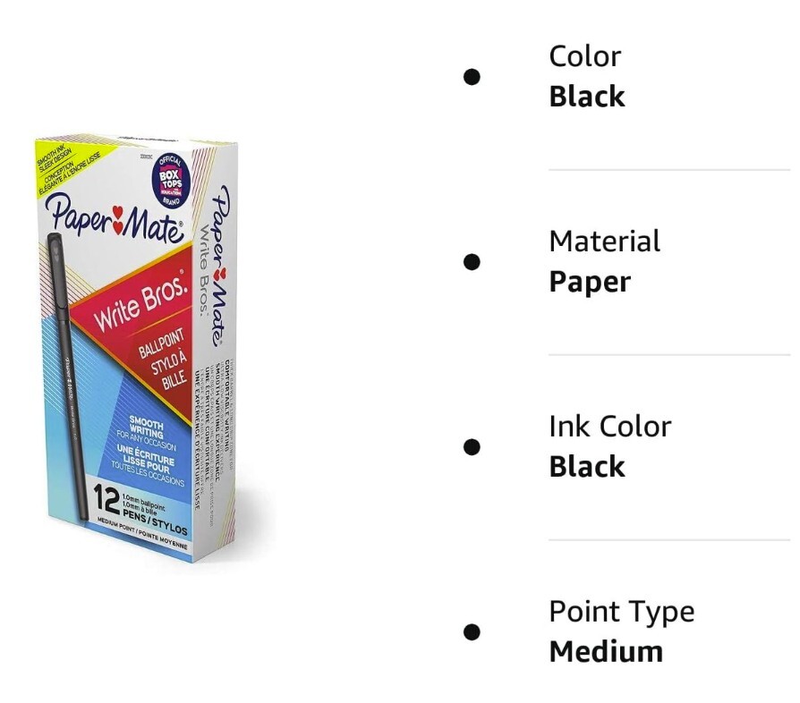 Paper Mate Write Bros Ballpoint Pens, Medium Point (1.0mm), Black, 12 Count
