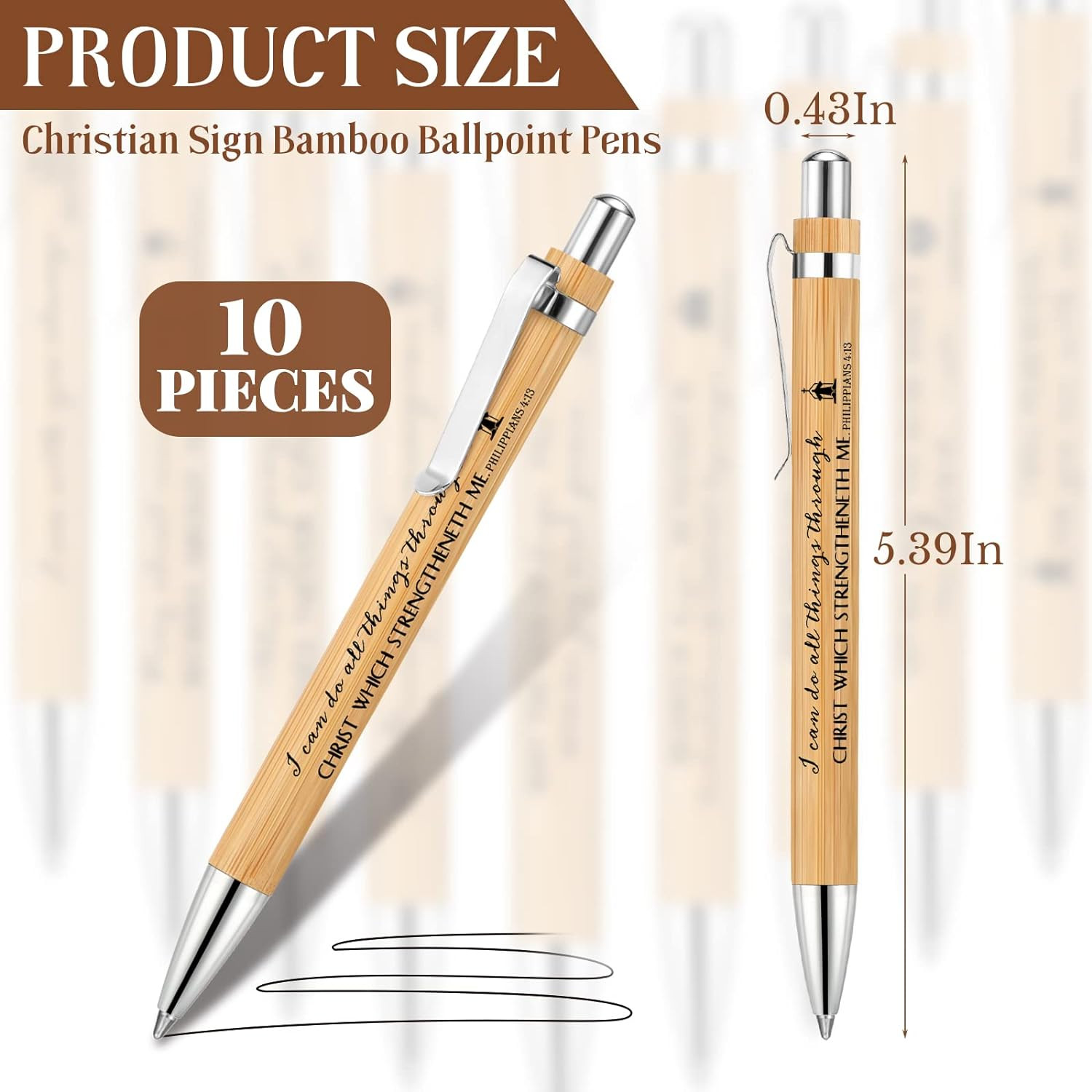 10 Pcs Bible Verse Pens Bamboo Christian Pen Wooden Retractable Bible Pen 1 mm I