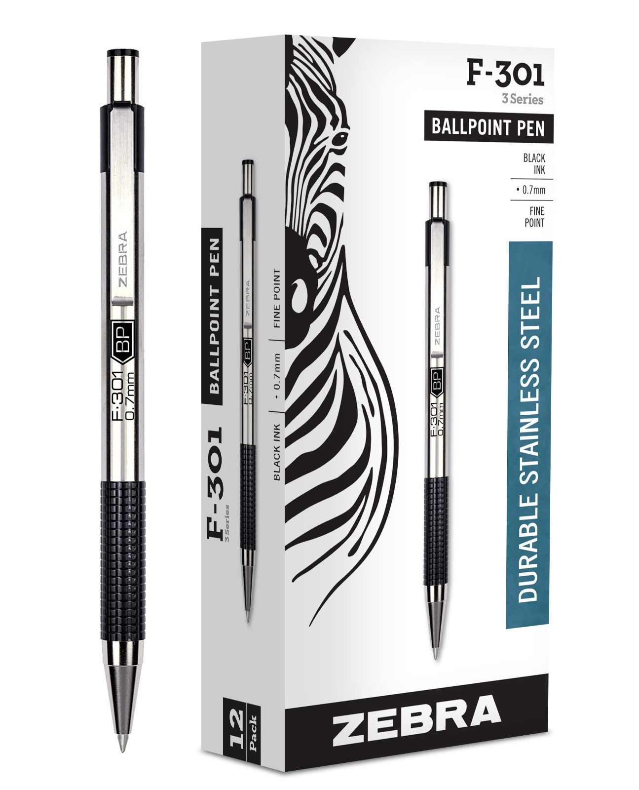 Fine Point 0.7mm Ballpoint Pens, Black Ink, Retractable, Non-Slip Grip, 12-Pack
