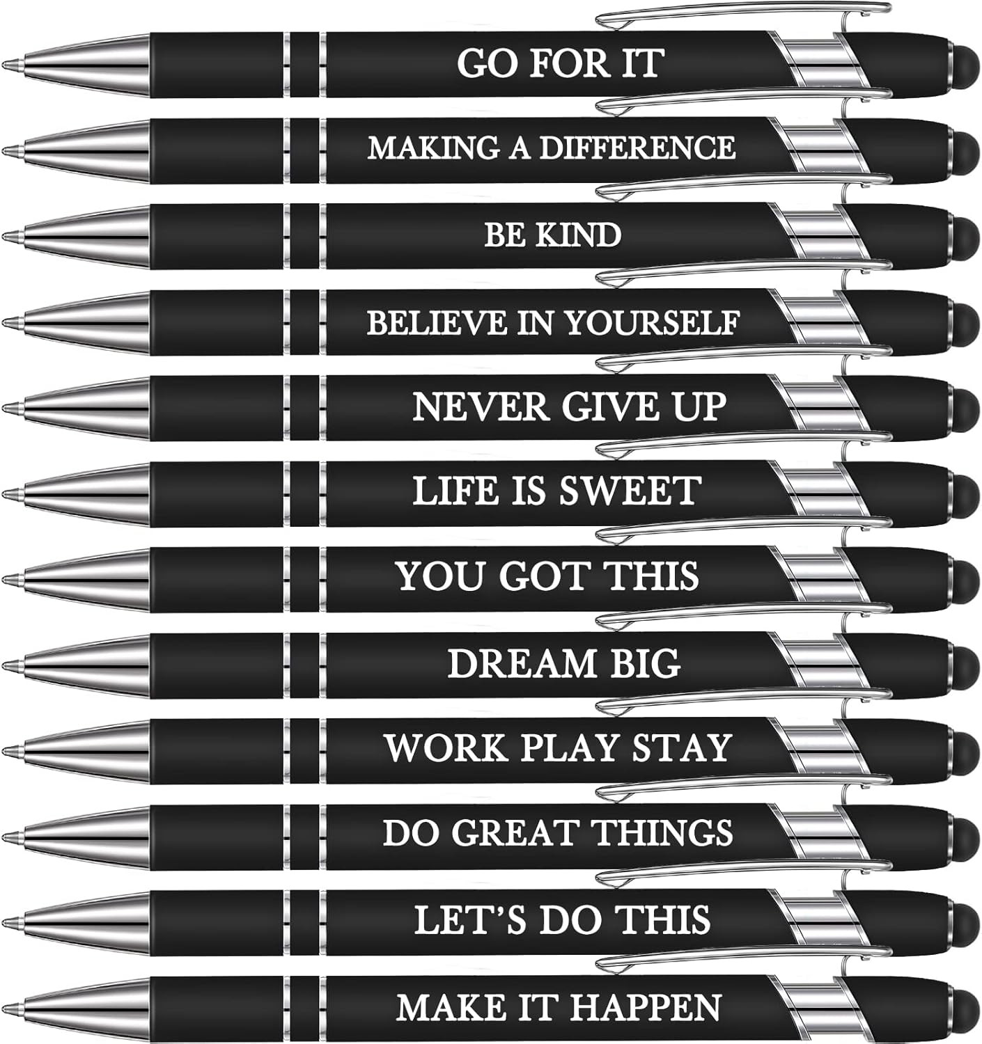 12 Pack Motivational Metal Pens Fine Point Stylus Tip School Office Writing