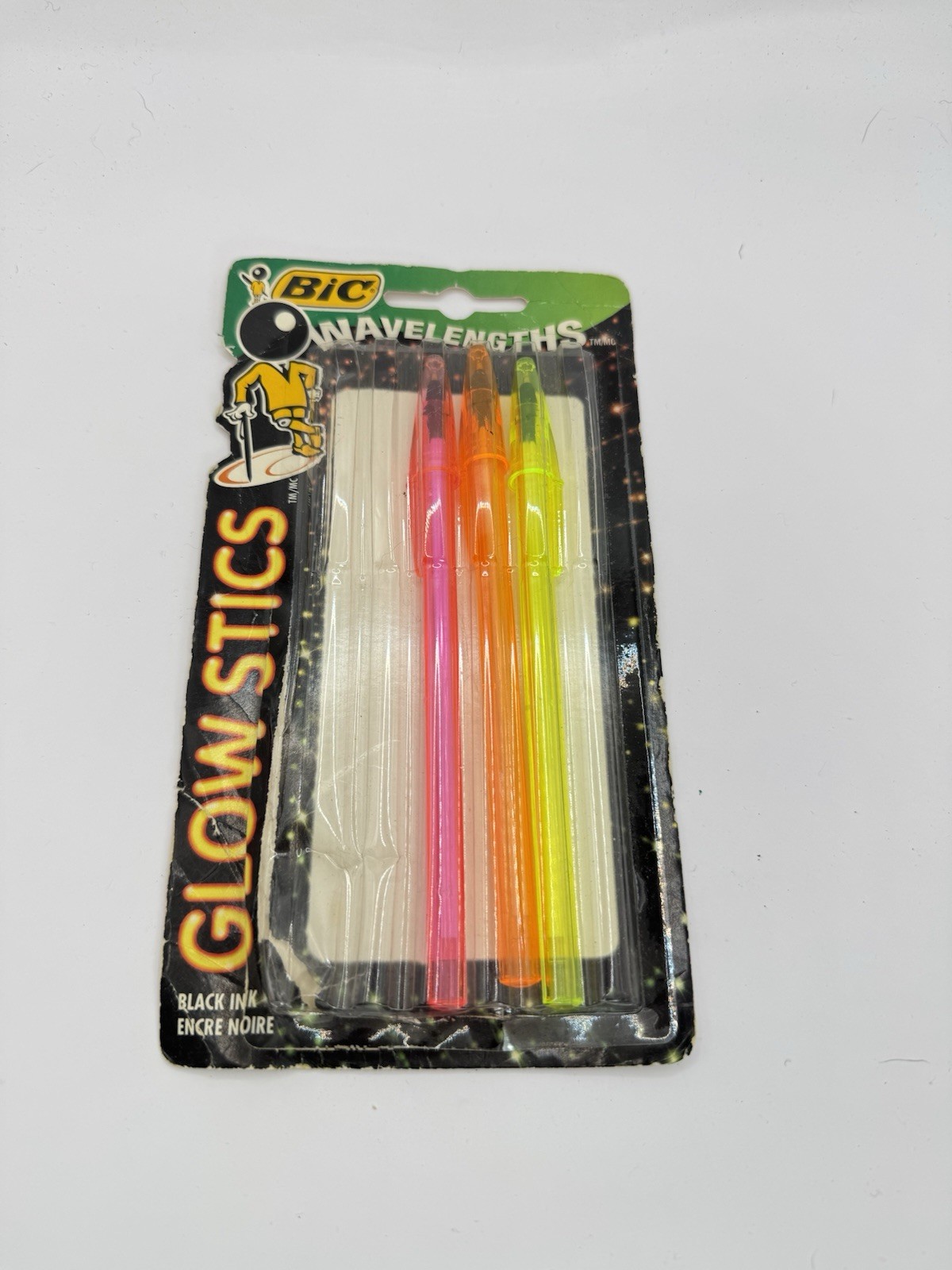 Vintage Bic Wavelengths Glow Stics Pens Stick Neon 90s Black Ballpoint USA