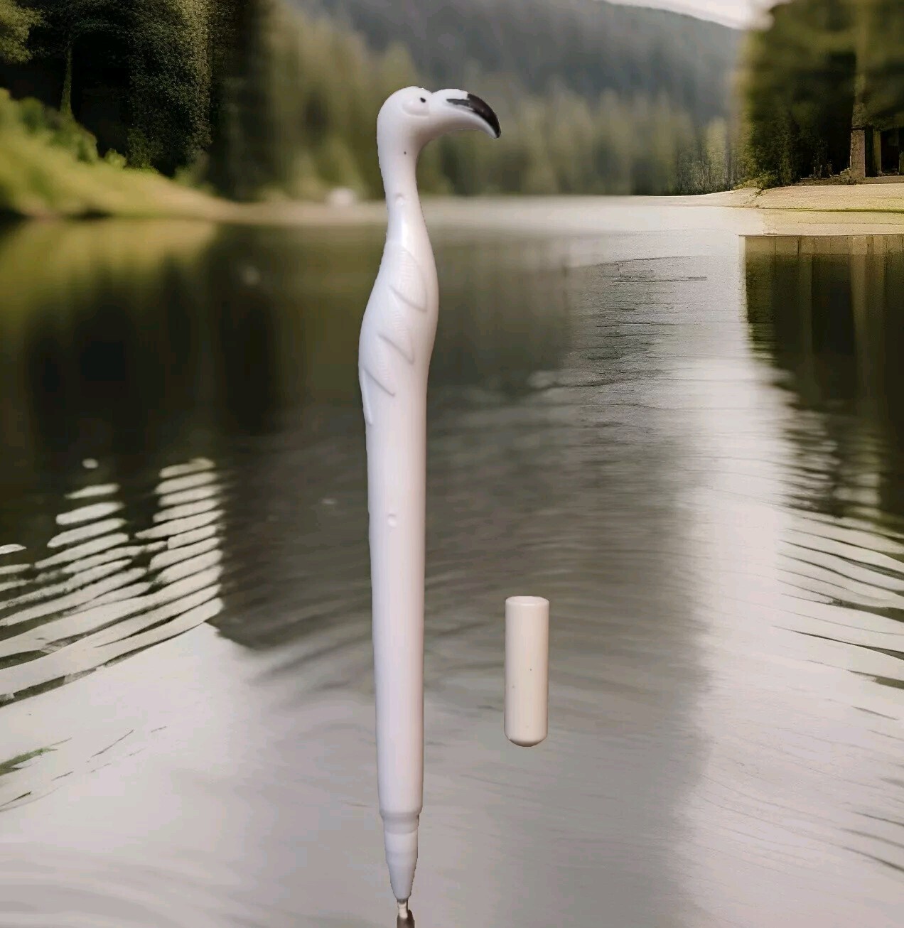 Pelican Novelty Pen Black Ink Refillable – White – 7 1/4 Inches Long New Fun
