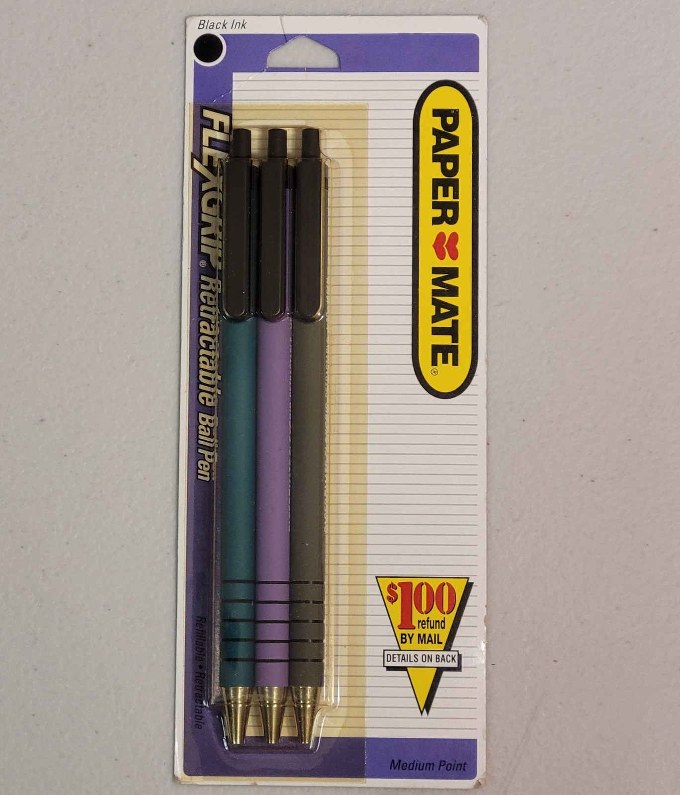 Vtg 1993 Paper Mate Flexgrip Retractable Refillable Ball Pen Black Ink 3 Pack