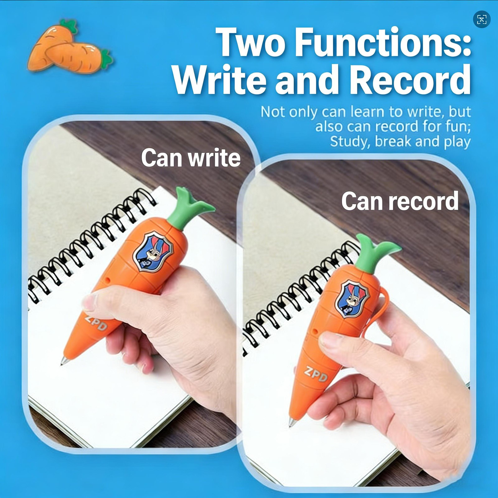Zootopia 2 Carrot Recorder Pen | Judy & Nick Style for Kids | 60s Mini Recorder