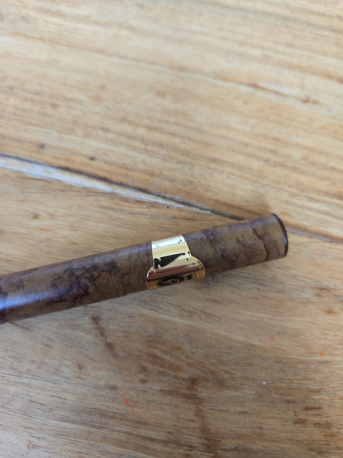 Vintage Cigar Look Pen Brown Heavy Metal Novelty Gold Wrap Ballpoint Black Ink