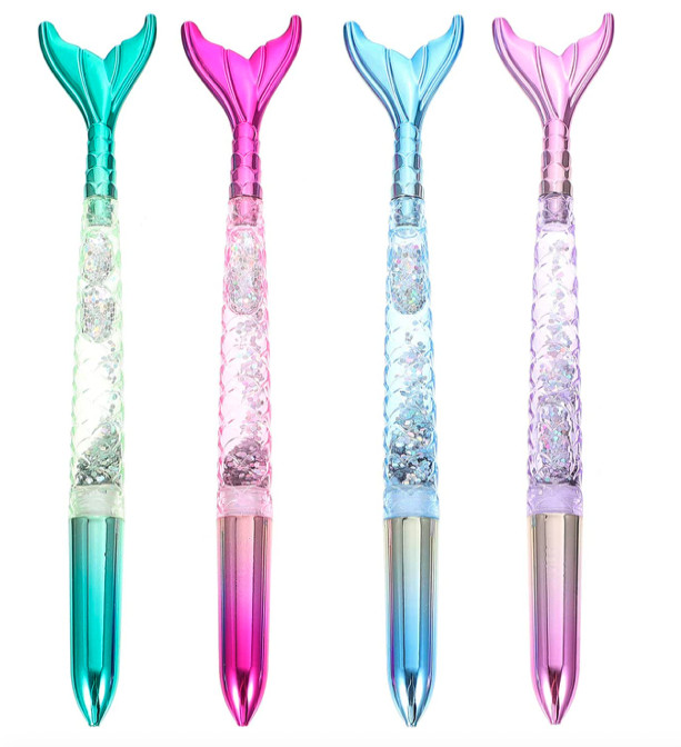 LED Textured Mermaid Metallic Iridescent LightUP Tail Ball Point Ink Pen w/Cap