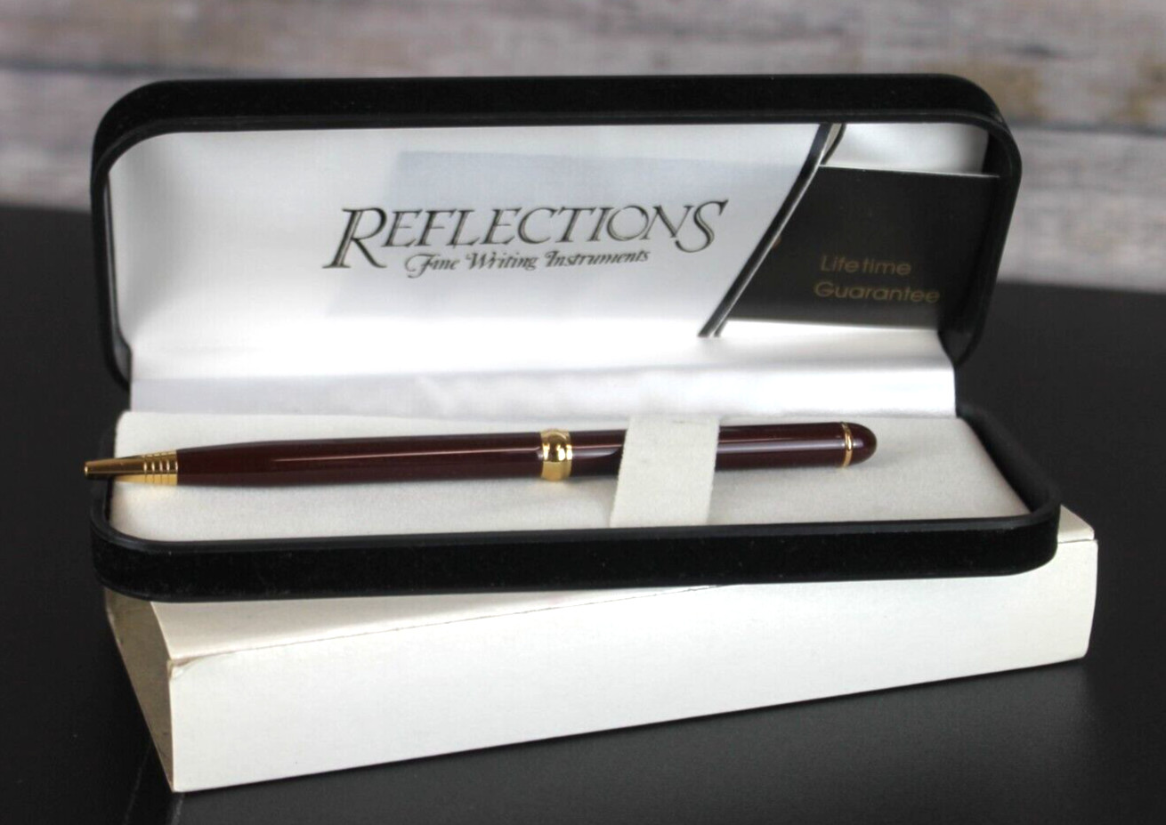 Reflections Fine Writing Instruments Red Maroon Gold Ball Point Pen Black Ink