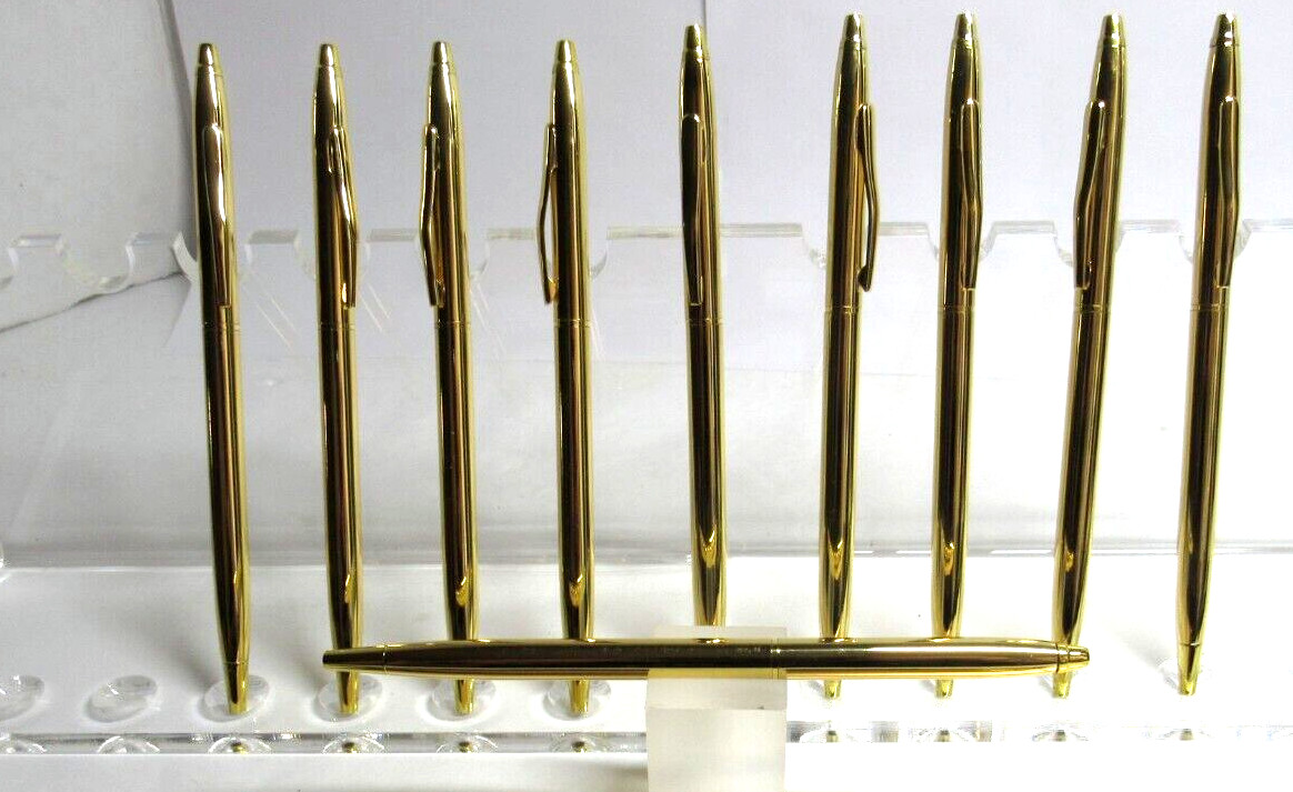 LOT OF 10 TERZETTI «SLIM» PLUS GOLD/GT BALLPOINT PENS-UNIFORM PEN-USA SELLER