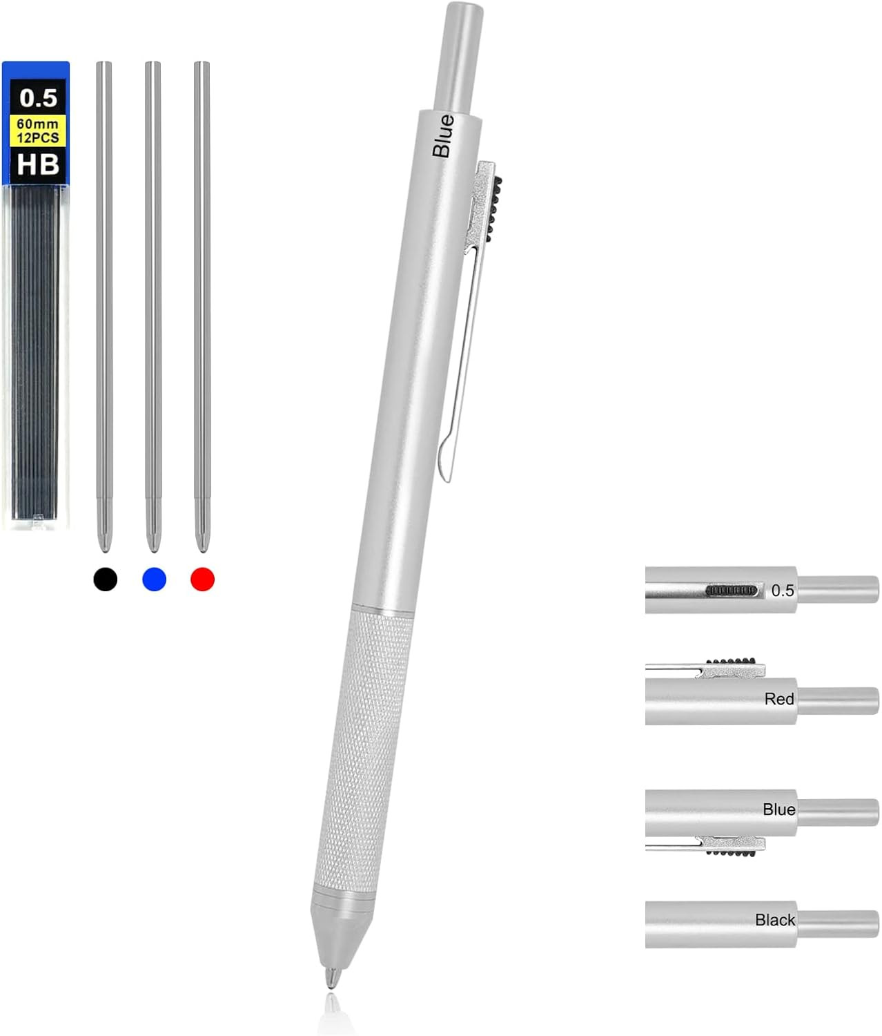 Multicolor Pen 4 in 1 Multifunction Pen with Metal Cased 0.5Mm Mechanical Pencil