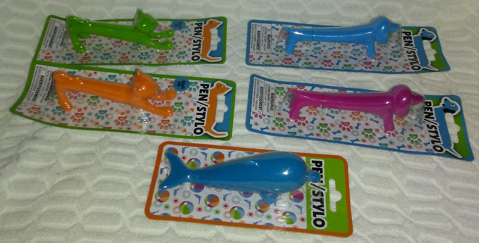 8”PEN/STYLO Five Animal Black Pens and YoYo Surprise Bag 6″Dolphin Blue Pen