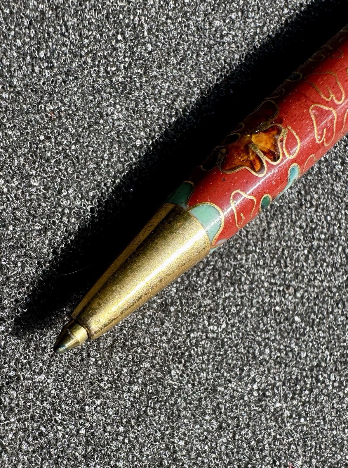 Chinese Cloisonne Pen Floral & Clouds Enameled Brass Ballpoint Pen with Silk Box