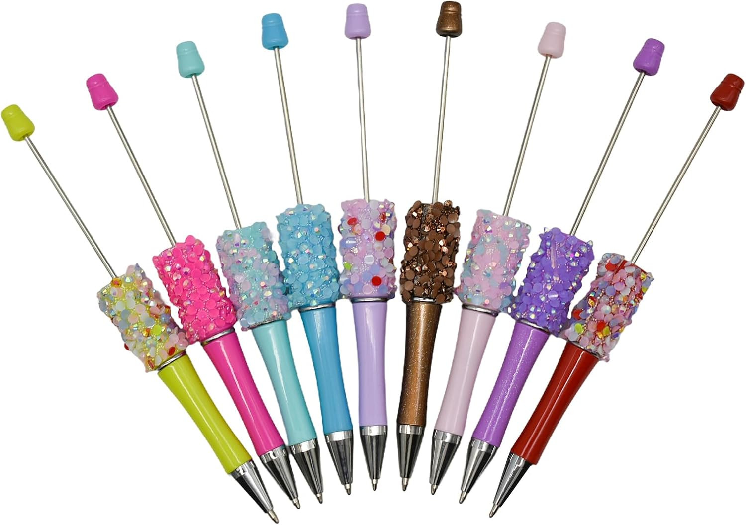 12 PCS Petal Glitter Beadable Ballpoint Pens Retractable Diamond Bead Pen Plasti