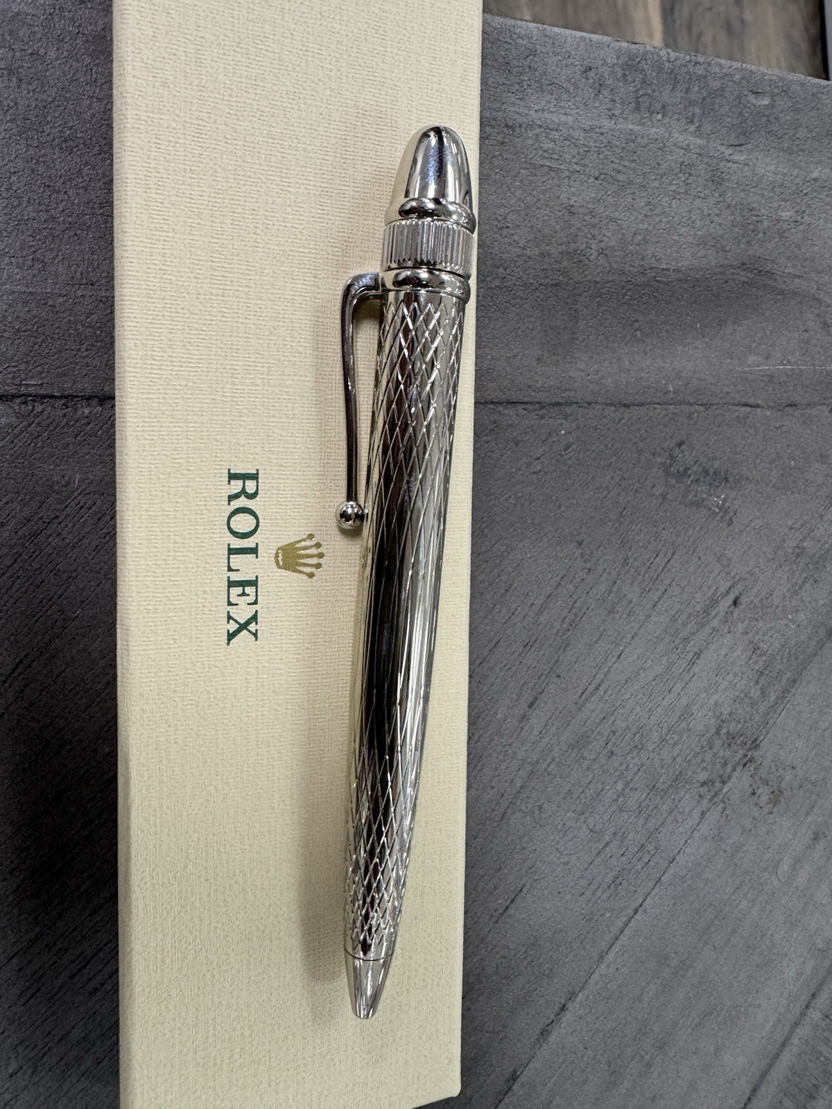 Rolex Metal Ballpoint Pen Chrome Trim Silver Tone with Collectible Branded Box