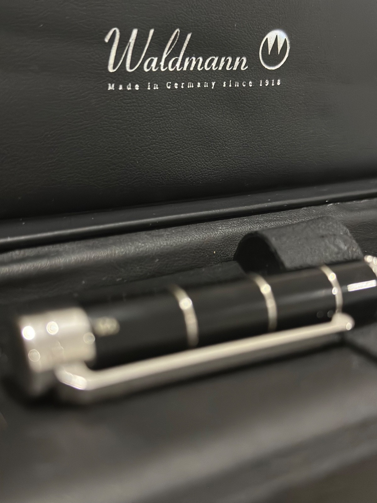 Waldmann 925 Sterling Silver Ballpoint Pen – Black Lacquer with Silver Spiral Ri