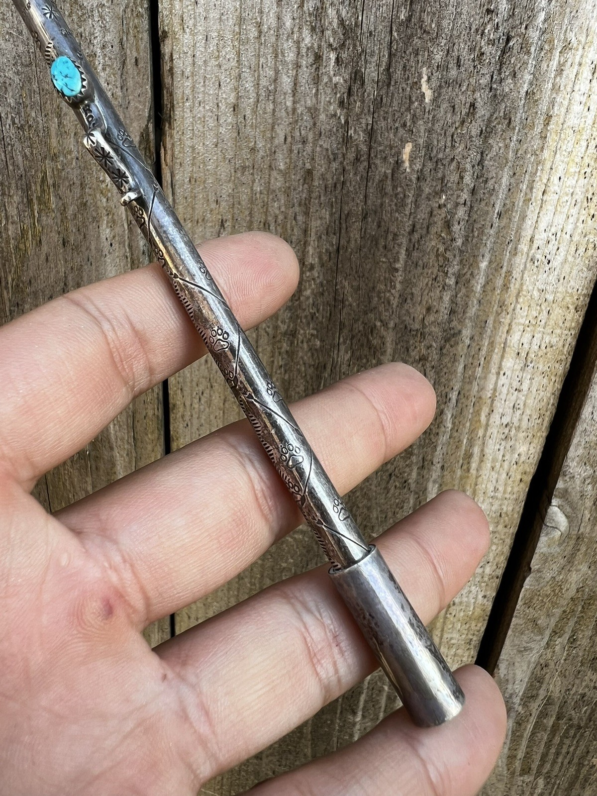 Vtg Navajo Sterling Silver Natural Turquoise Stamped Arrow Ballpoint Pen