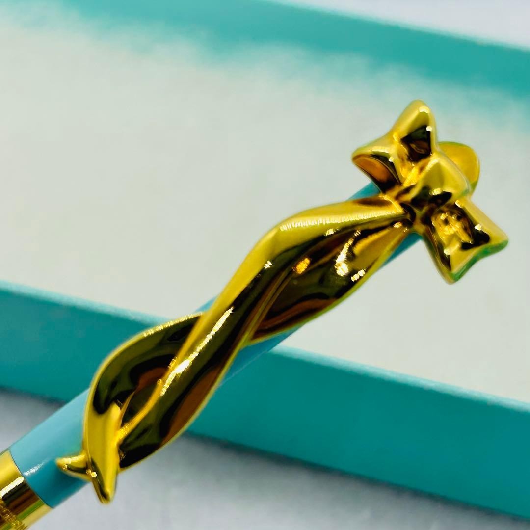 Tiffany & Co Bow Motif Ballpoint Pen Tiffany Blue Gold CIB Box Pouch No Ink AsIs